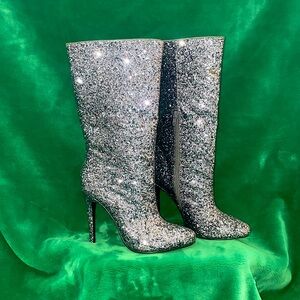 Grey/Silver glitter heeled boots. Size 8.5